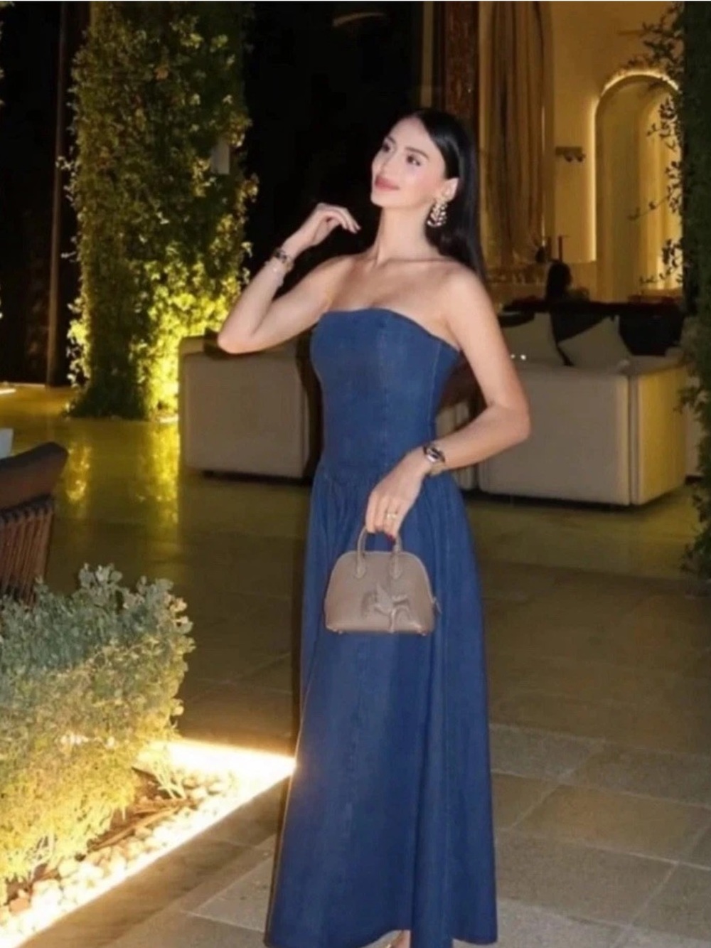 Active USA Strapless Denim Maxi Dress in Blue - Picture 4 of 8